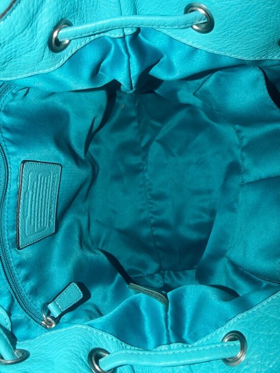 Coach Avery Drawstring Bucket Bag F27003 Robins Egg Blue Pebbled Leather Purse - Picture 8 of 10